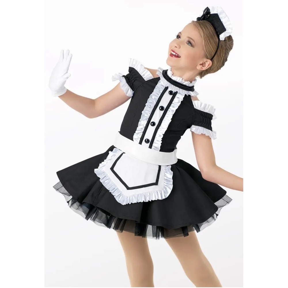 Weissman Showtime | Be Our Guest Black and White Ruffled Dance Costume, Size MC